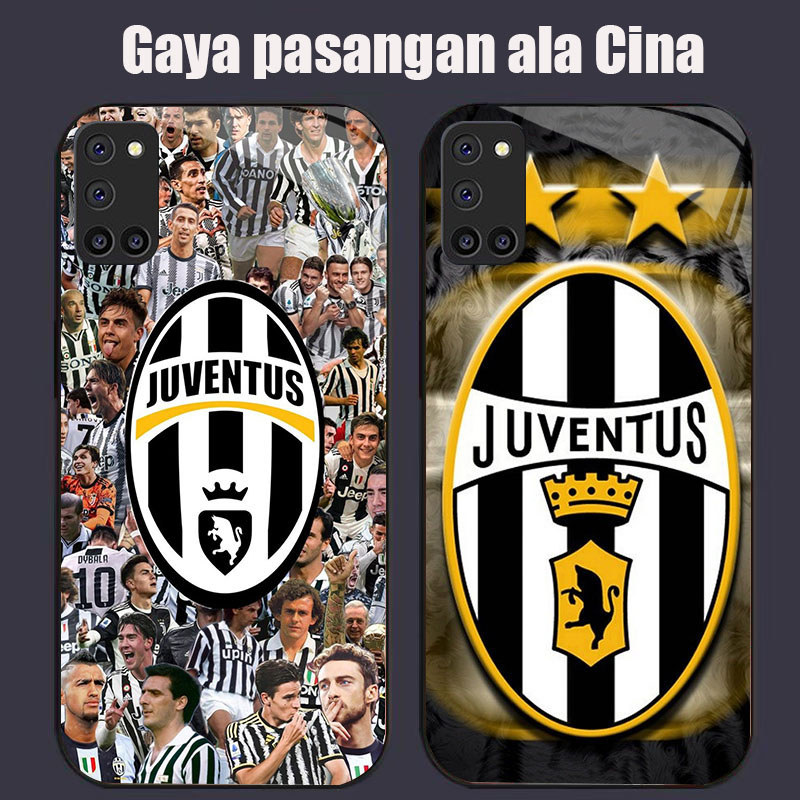 DK-68 JUVENTUS Casing GLASS soft frame สีดํา OPPO Reno A92 5 5F A72 A52 A94 F19 Pro Lite