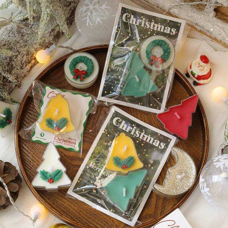 C 2Pcs Christmas Light Candles Home Decorative Christmas Tree Shaped Light Candles Mini Scented Can