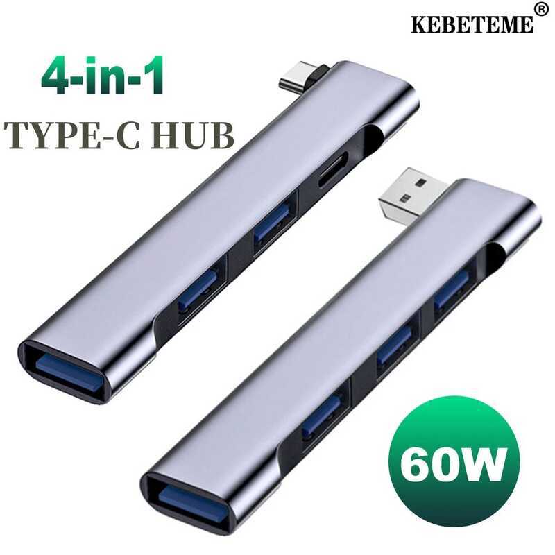 KEBETEME 4 IN 1 Type C ความเร็วสูง ​​Hub Mobile Cradle USB3.0 USB Hub 60W PD ชาร์จสําหรับแล็ปท็อปพีซ