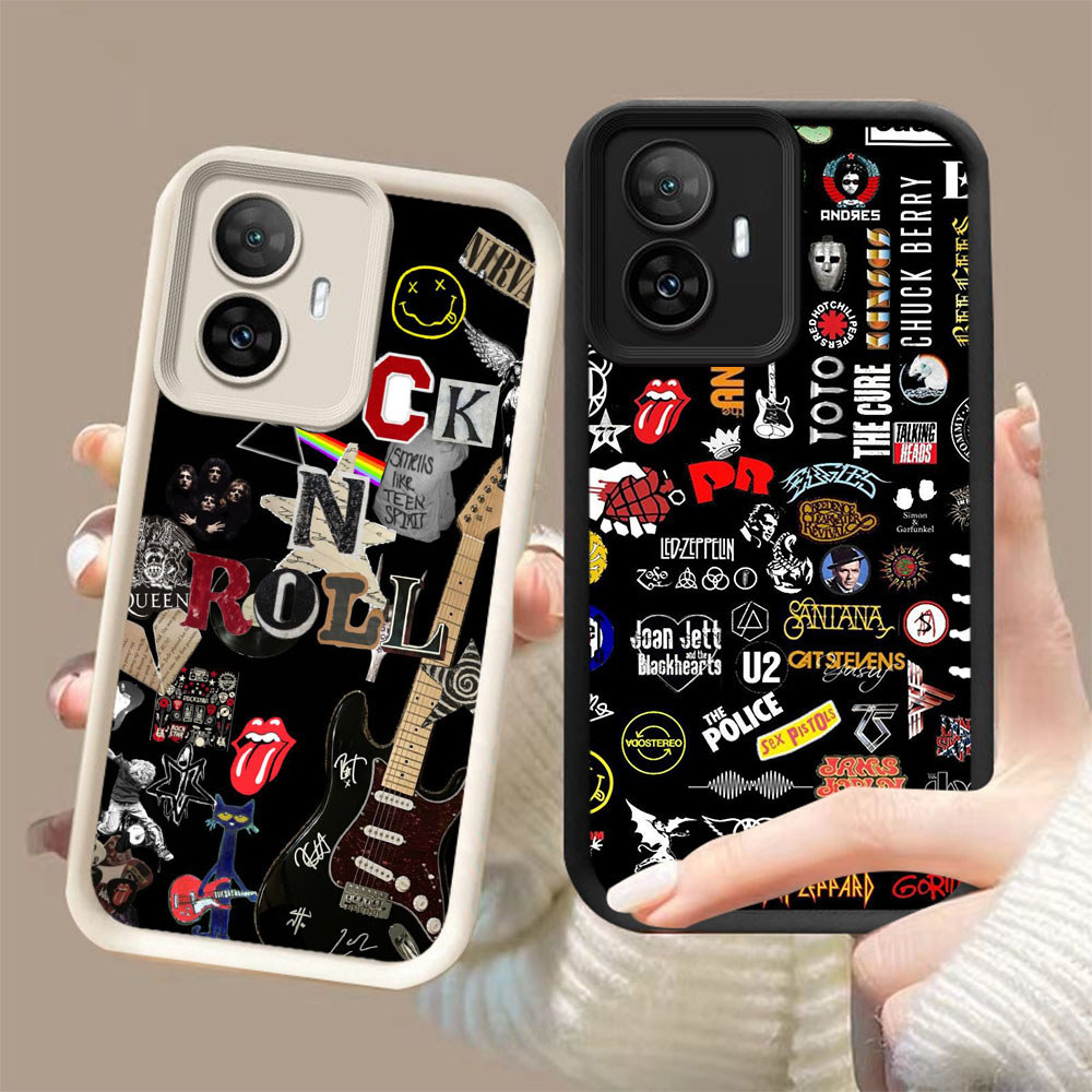 DJ-41 Rock Band ปลอกซิลิโคนสีดําและสีขาวสําหรับ OPPO RealmeReno Narzo 11 C67 N55 10 C55 11F F25 13F 