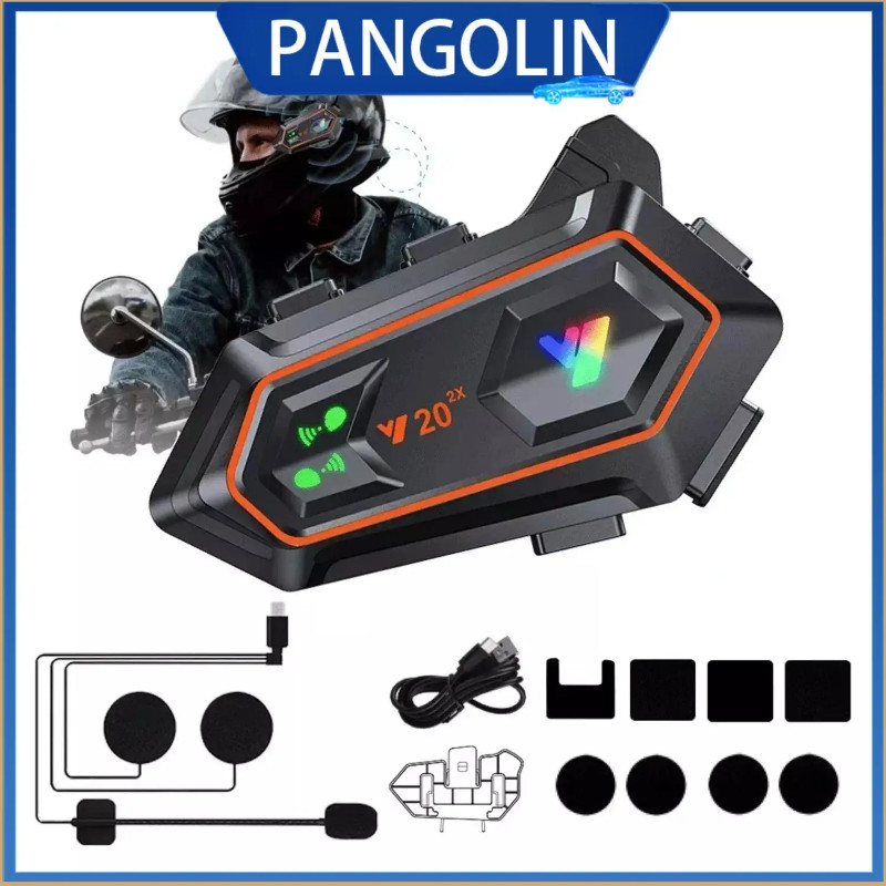 PANGOLIN Y20-2x Intercom Version Hardphone IP67 Waterproof Helmet BT Wireless Earphon with a Qualco