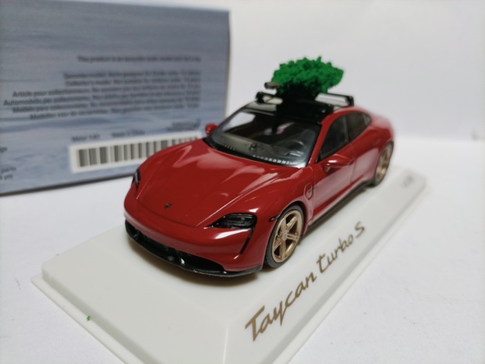 Mini Cut 1 43 Original Factory Porsche Sports Car Model Taycan Turbo S Red Christmas Version