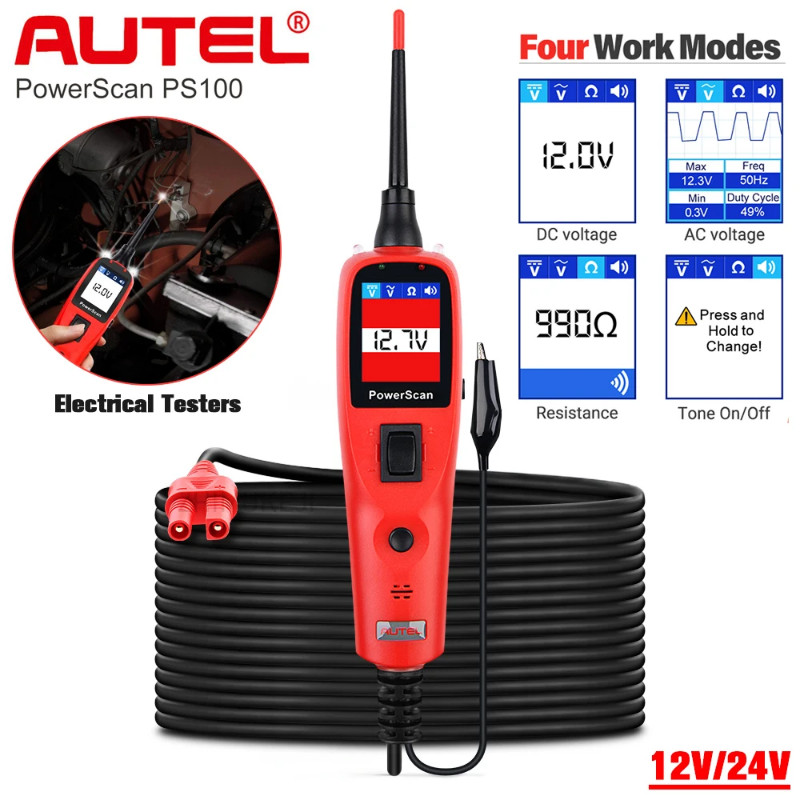 Autel PowerScan PS100 12V/24V Electrical System Auto Circuit Tester Power Probe BMS Short Open Find