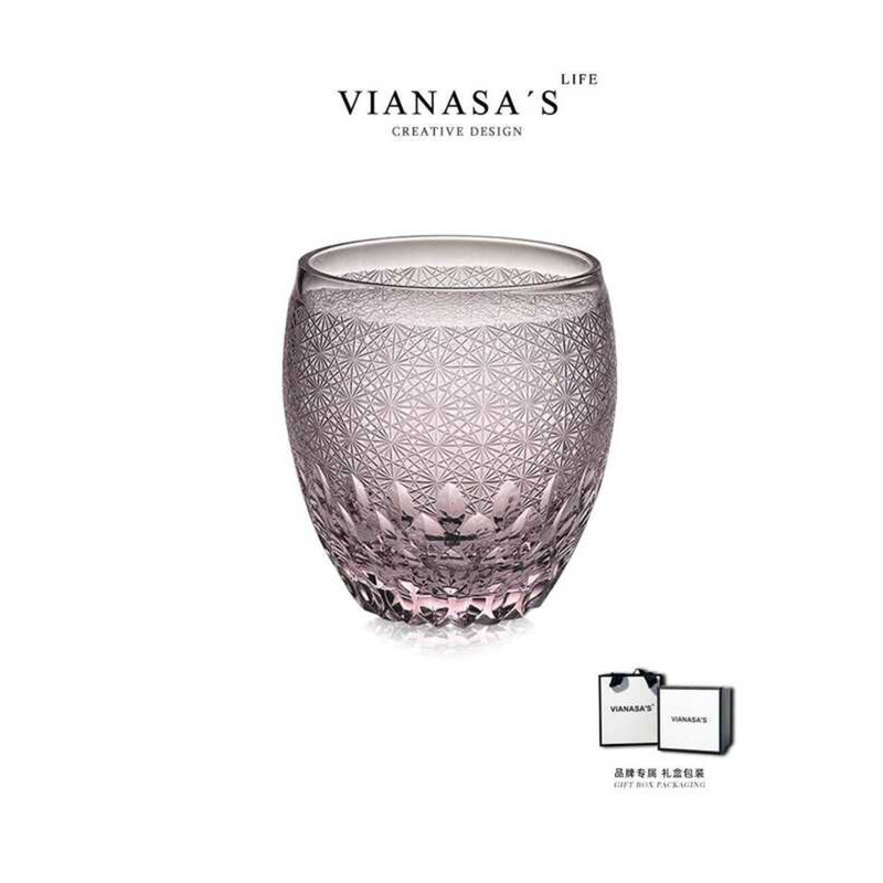 Pink Gypsophila Edo Kiriko แก้วคริสตัลสีจํากัด Rock Glass กล่องของขวัญแก้ววิสกี้