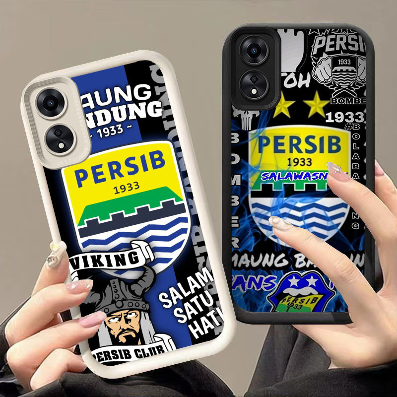 DK-77 Persib โลโก้ซิลิโคนปลอกสีดําและสีขาวสําหรับ OPPO A98 A18 A38 A17K A78 A60 F23 A58 5G 4G