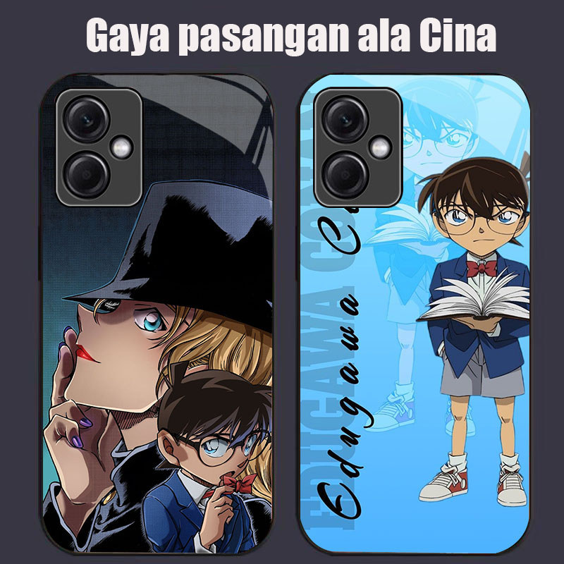 DJ-18 Detective Conan Casing GLASS soft frame สีดํา Xiaomi Redmi Note Poco A5 13 C71 X5 12 Pro 5G