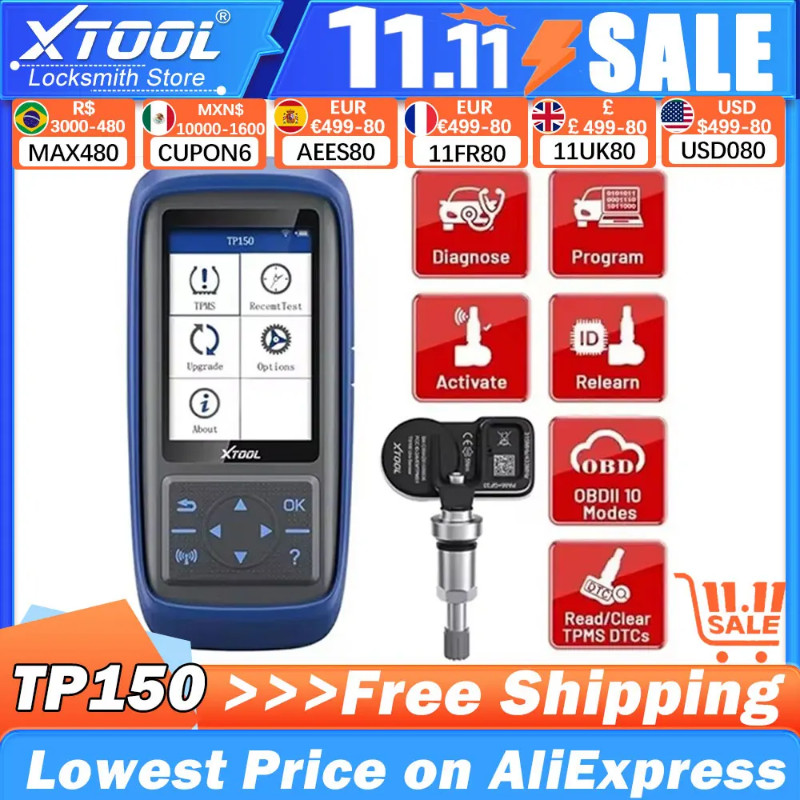 XTOOL TP150 Tire Pressure Monitoring System Tire Repair Tools OBD2 TPMS Diagnostic Tools TPMS Progr