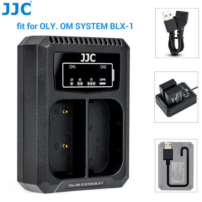 เครื่องชาร์จ JJC สําหรับ BLX-1 แทนที่ OLY SYSTEM BCX-1 เข้ากันได้กับกล้อง Olympus OM-1 Mark II