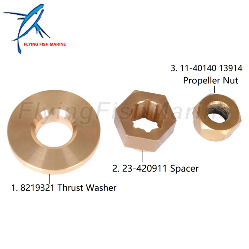 Boat Engine 8219321 Thrust Washer, 23-420911 Spacer, 11-40140 13914 Propeller Nut for Mercury 6HP 8