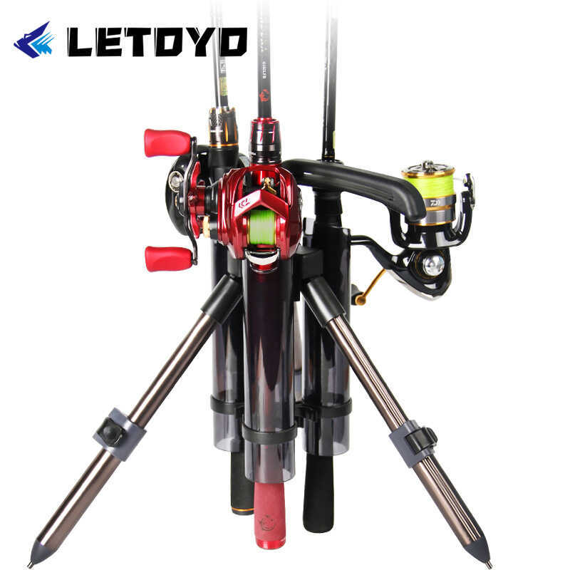 LETOYO ขาตั้งกล้องและท่อเก็บเบ็ดแบบพกพา พร้อมอุปกรณ์เสริมสำหรับการตกปลาและการเดินทางกลางแจ้ง