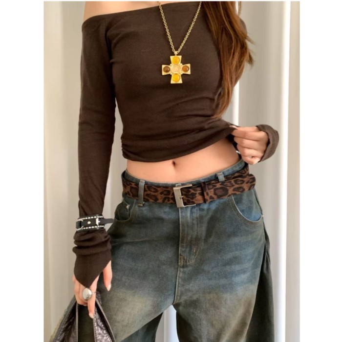 Have u shop Retro American Style y2k เสือดาวพิมพ์เข็มขัดหญิง Niche Design Feel Matching กระโปรงกางเก