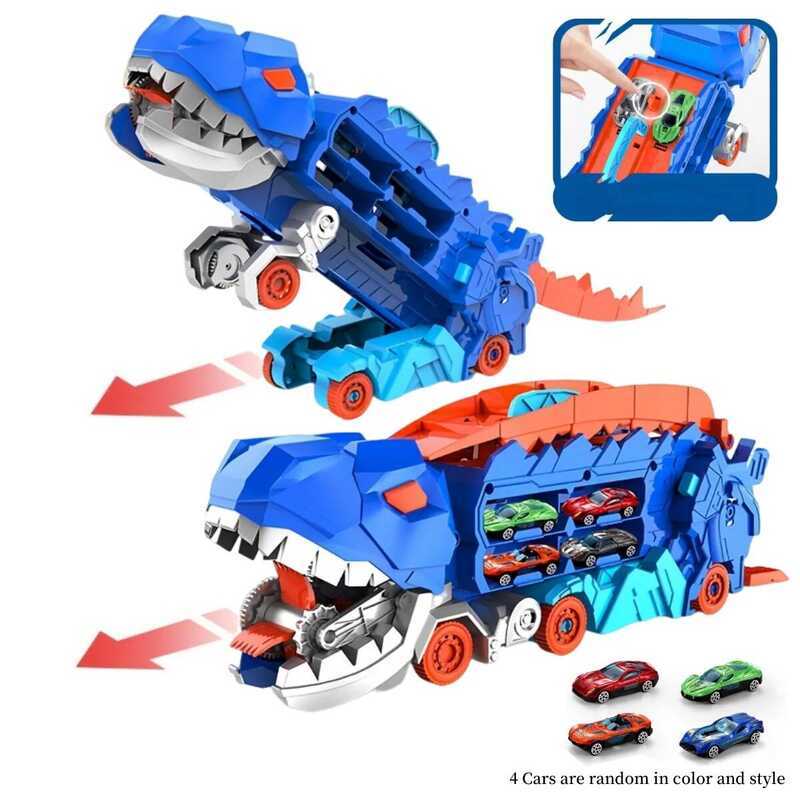 C Toddler Dinosaur Transport Truck Toy Set : With 4 Die-Cast Cars, Transforms Into Dino, Ideal Boys