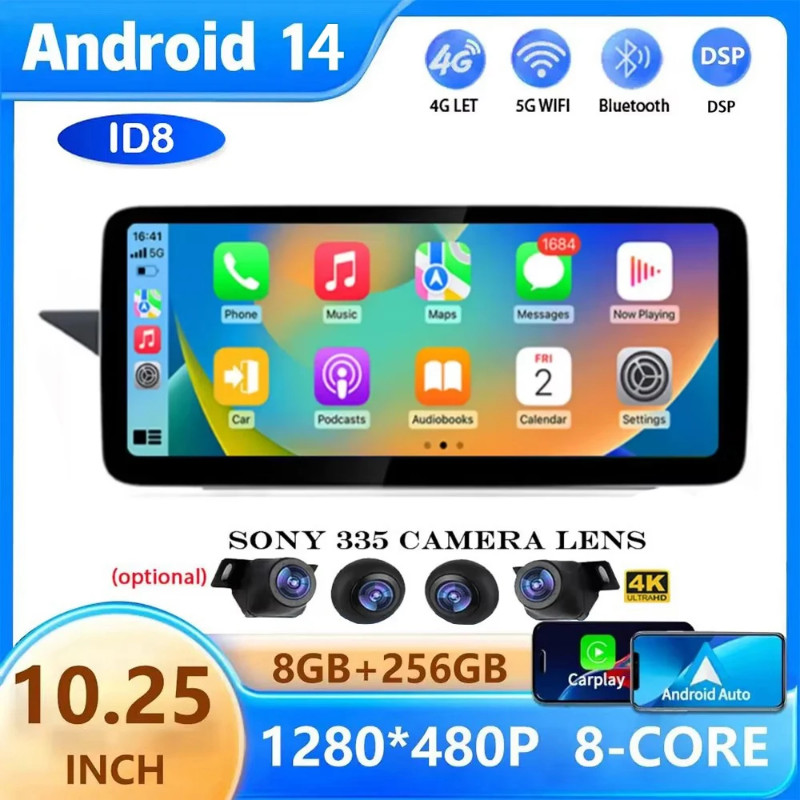 10.25" Android 14 Car Radio For Mercedes-benz W212 2009 2010 2012 - 2016 WIFI 4G Multimedia Player