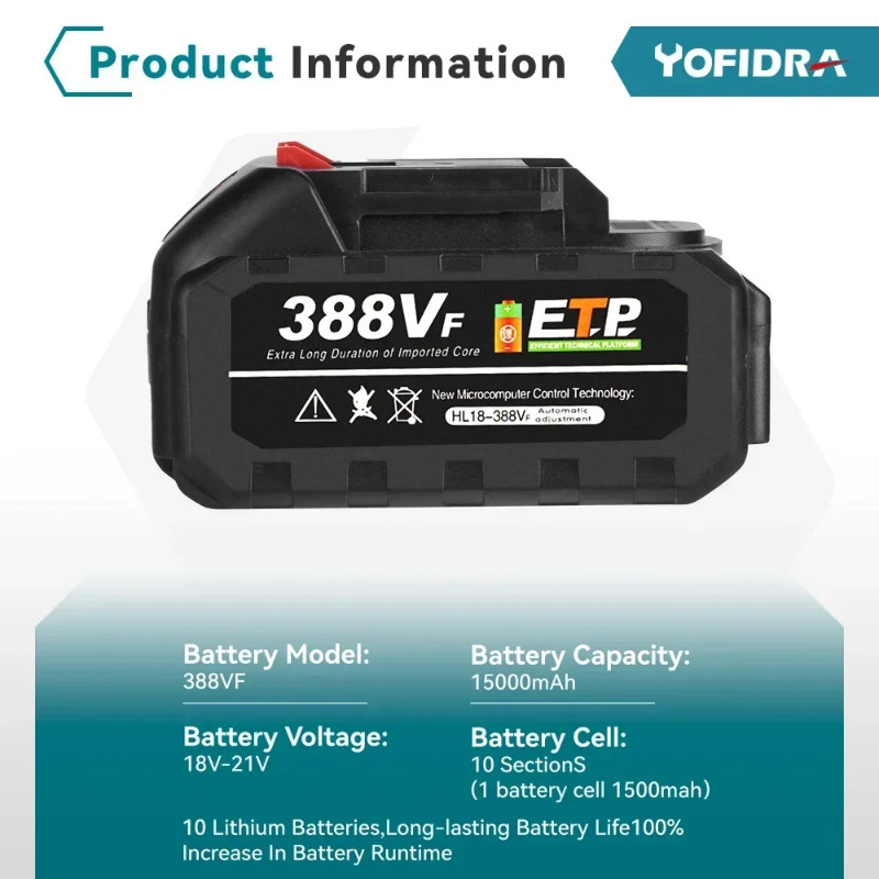 YOFIDRA Rechargeable Battery 22500mah 15000mah Lithium Ion Battery 388VF 928VF Li-ion Battery For M