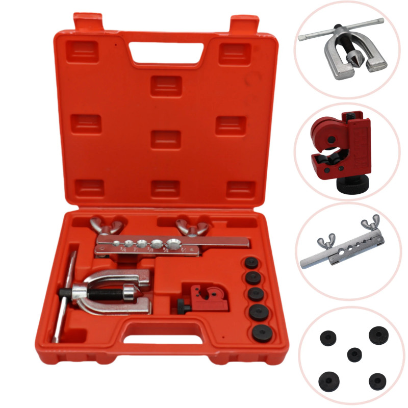 Double Flaring Tool Kit, Single Flaring Tool Kit, Tube Flar Tool Kit for Copper Pipe HVAC, Brake Li