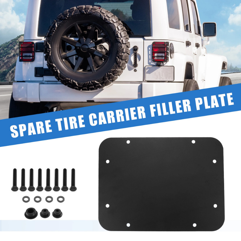 Uxcell Rear Spare Tire Carrier Delete Filler Plate with Tailgate Rubber Plug and Bolts for Jeep Wra
