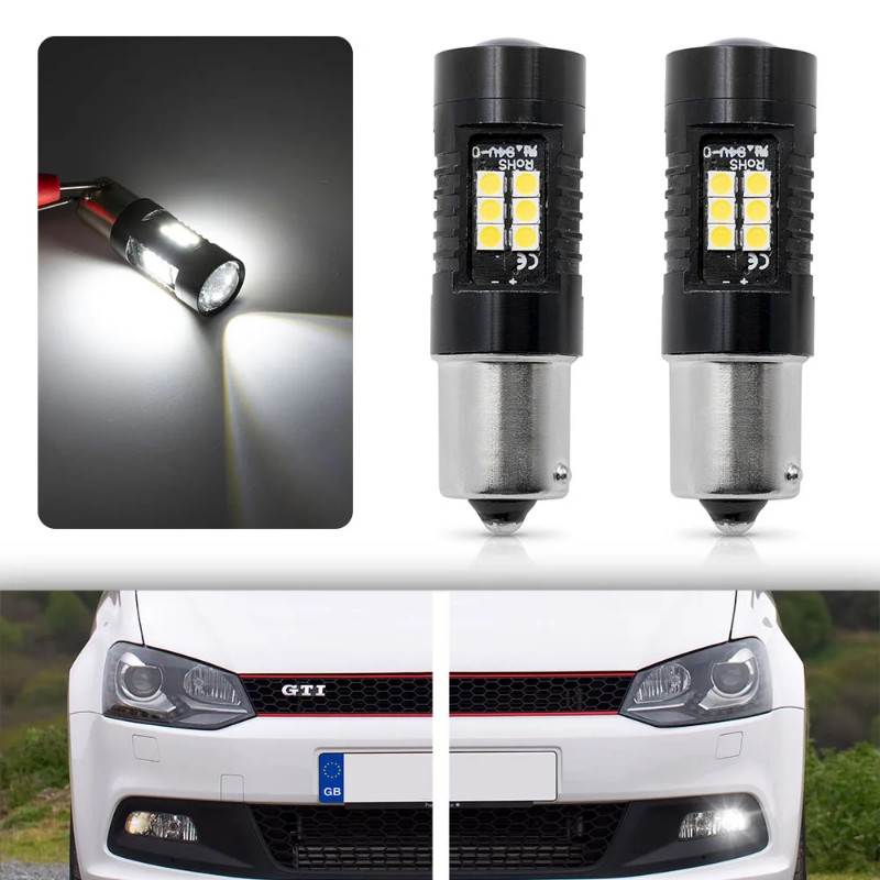 2Pcs White Canbus No Error P21W 1156 BA15S LED Light Bulb For 09-14 VW Polo Mk5 Gti Hatch 6R LED DR