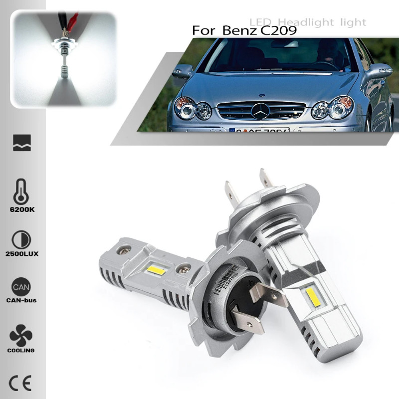 2PCS H7 Led Canbus Headlights Bulbs high low Beam 6500K White Auto Lighting For Benz CLK C209 2002