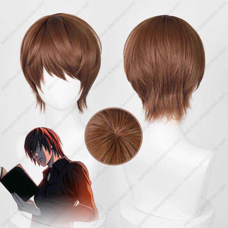 C Anime Yagami Light Cosplay Wig 30Cm Dark Brown Short Hair Heat Resistant Synthetic Wigs