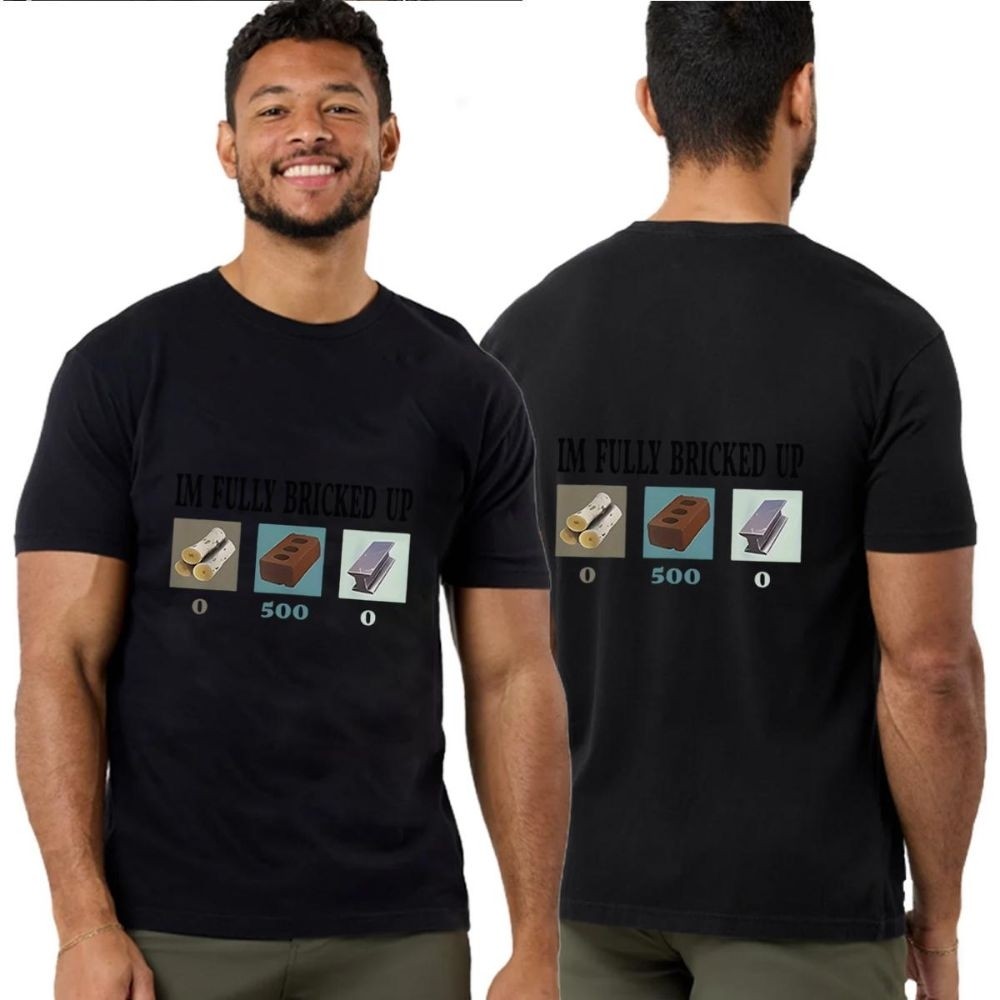 เสื้อยืดกราฟิก Mens Im Fully Bricked Up คอรอบล้อมหน้า พิมพ์บولد และป้ายกำกับ แขนสั้น สไตล์ลำลอง ออกแ