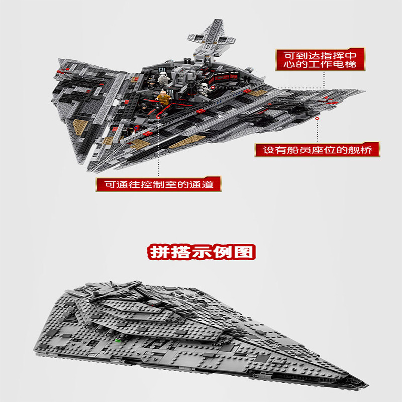 Star Wars คำสั่งซื้อขนาดใหญ่ Star Destroyer 75190 บล็อกตัวต่อสำหรับเด็กของเล่นเด็ก 10901