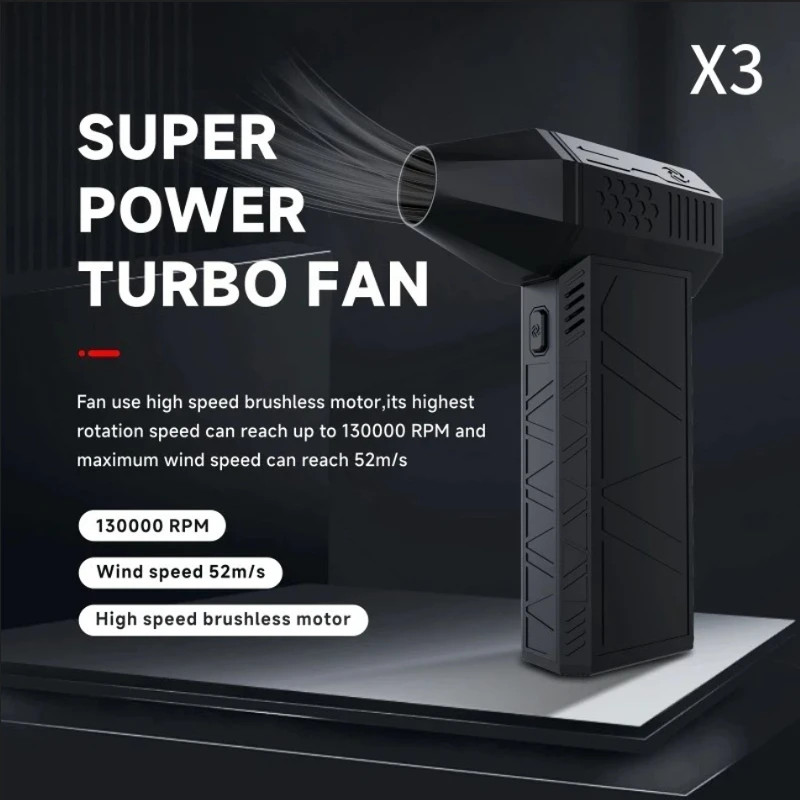 X3 130000RPM Wind Speed 52m/s Mini Turbo Jet Fan Turbo Violent Fan Industrial Duct Powerful Blower