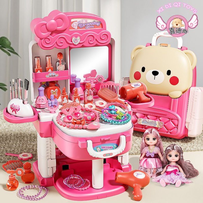 ♞,♘หมีกระเป๋าเป้สะพายหลังโต๊ะเครื่องแป้งเด็กมัลติฟังก์ชั่โต๊ะเครื่องแป้งสาวความงามชุด3-6ปีหญิงวันเกิ