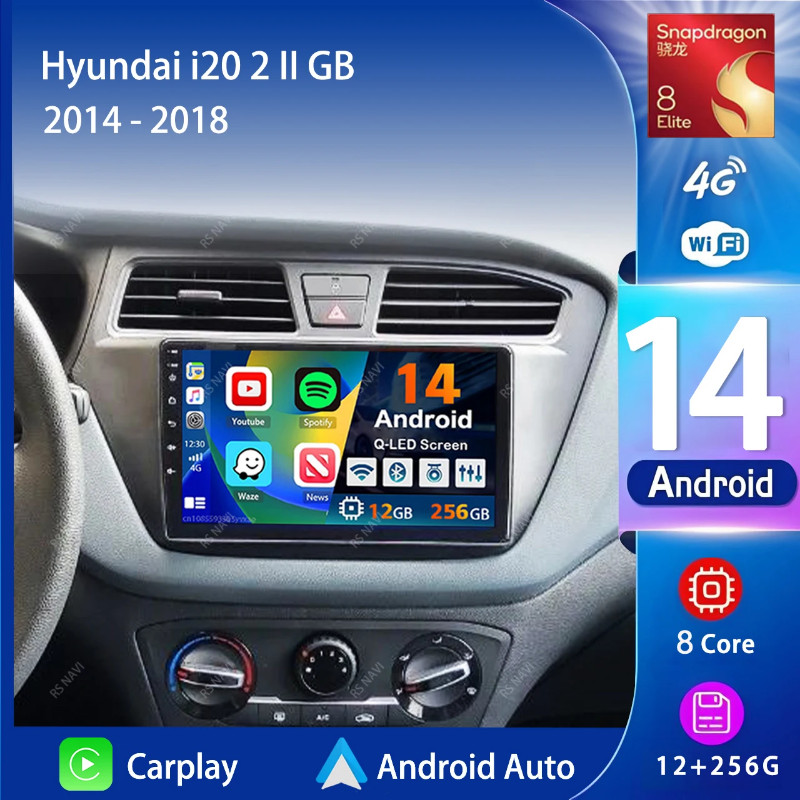 Android 14 Carplay Auto 2K Screen Car Radio Multimedia Video Player For Hyundai i20 2 II GB 2014 -