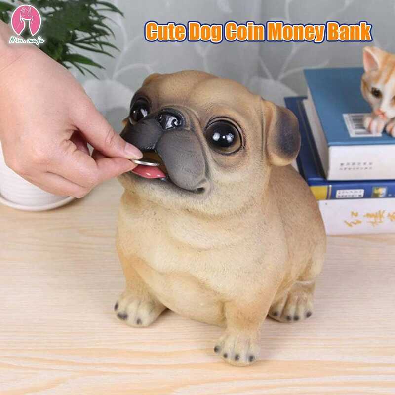C Cute Dog Coin Money Bank, Money Bank Coin Saver, Shatterproof Resin Big Piggy Bank, Home Ornament