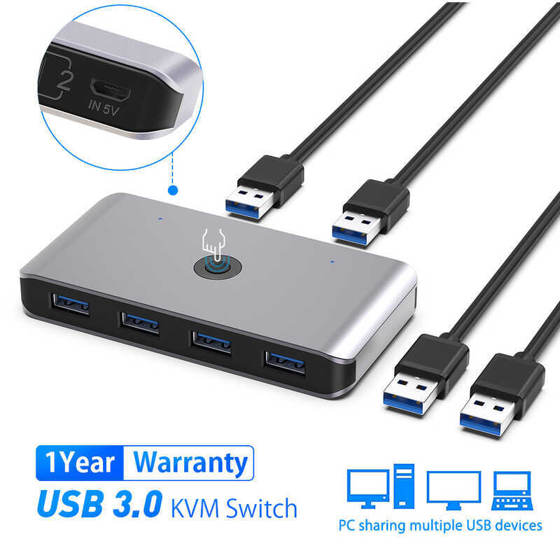 TikTok USB 3.0 Sharing Hub KVM Switcher 4 Cut 2 Port Computer Sharing Switch Ready Stock