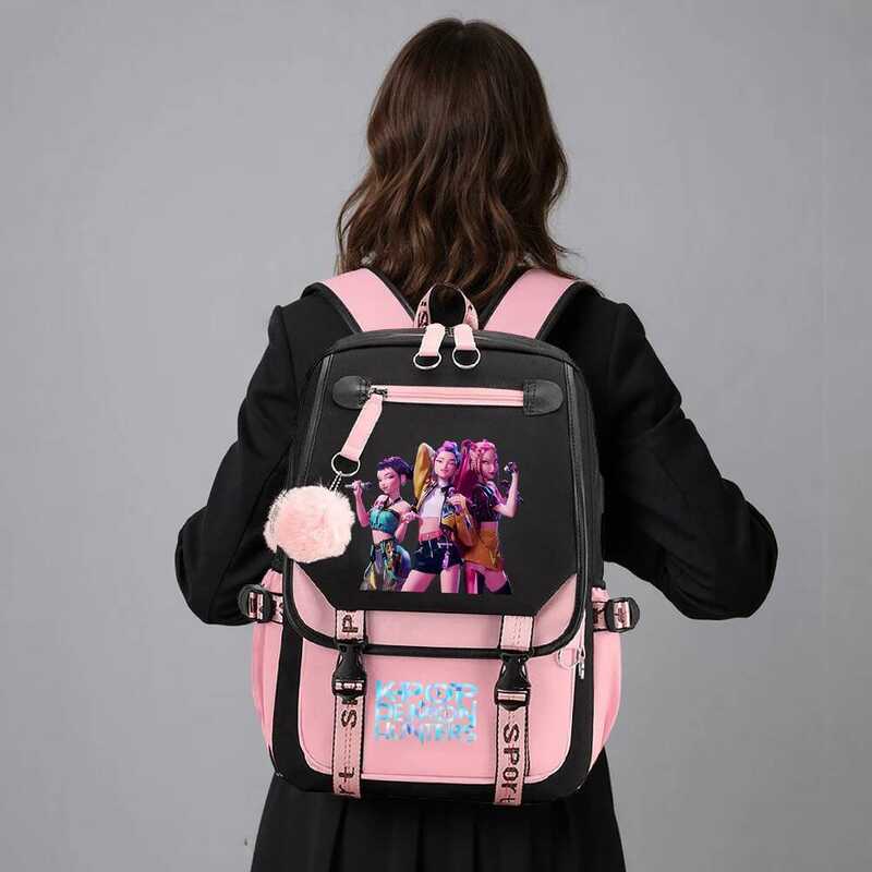 C Kpop Student Bookbag Anime Movie For Demon Hunters USB Charging Rucack Large Capacity Travel Back