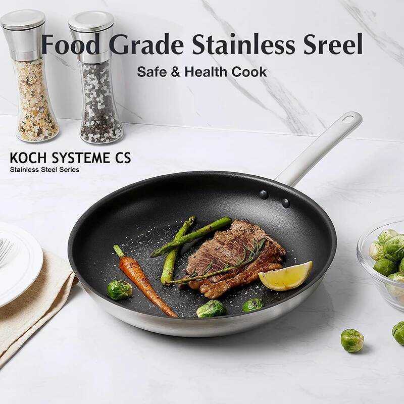 C KOCH SYSTEME CS 8/12Inch Stainless Steel Frying Pan Black Non-Toxic Nonstick Coating Cooking Pot
