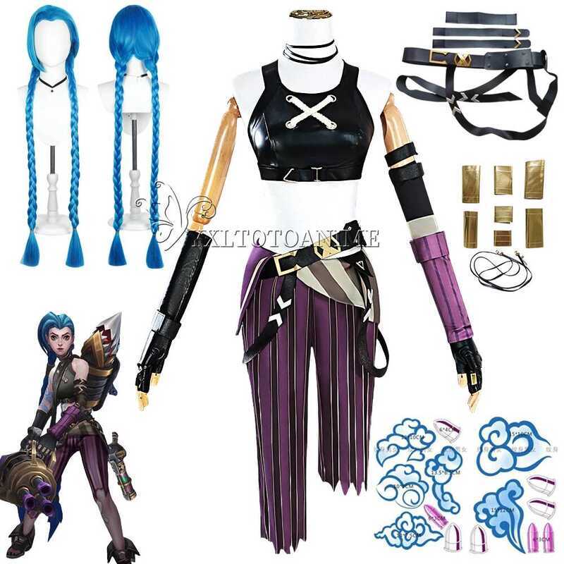 C LOL Jinx Cosplay Cos Anime LOL Arcane Jinx Cosplay Uniform Outfits Halloween Carnival Suit Custom