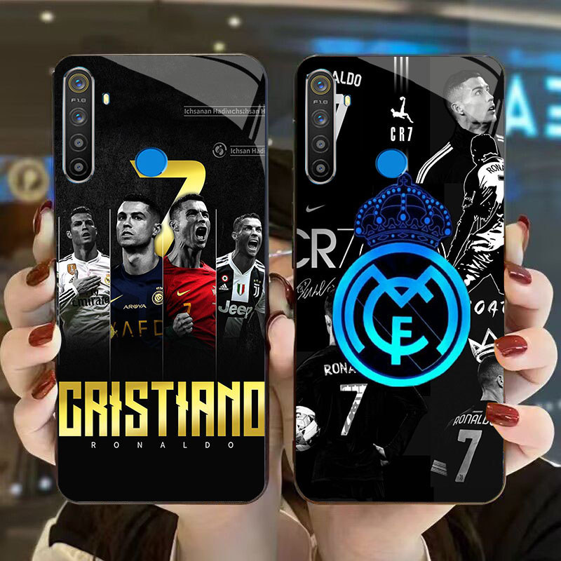 DK-85 FC Ronaldo inverted hook Casing KACA soft frame สีดํา OPPO Realme Narzo Reno F27 20 C65 3 5i 5
