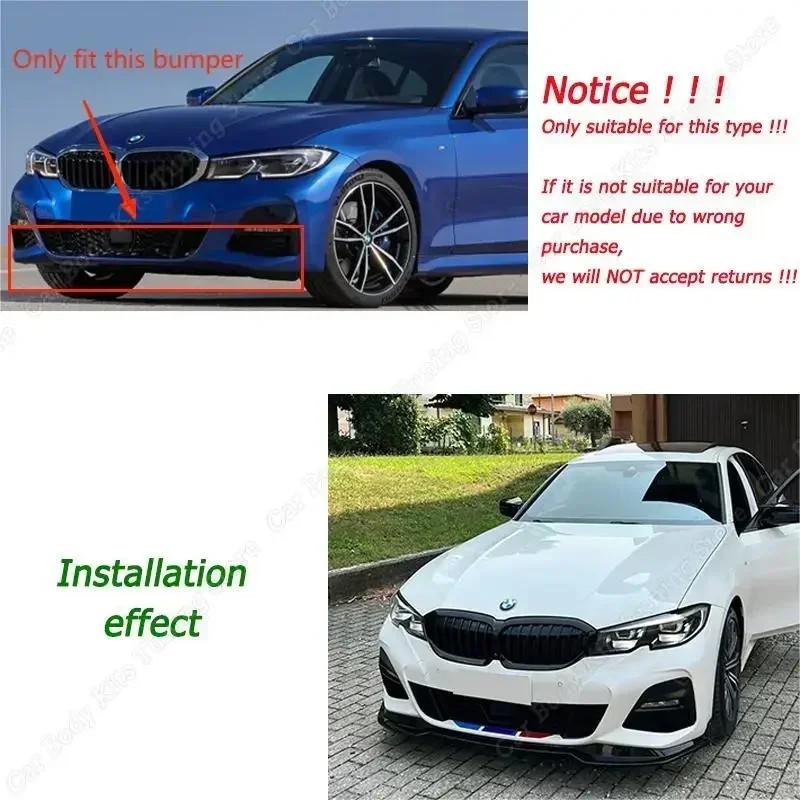 For BMW 3 Series G20 318i 320i 330i M340i xDrive 2019-2022 Gloss Black/Carbon Look Front Bumper Spl