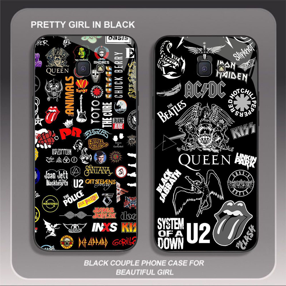 HK-43 Rock Band สีขาวสีดําแก้วแก้วสําหรับ Samsung Note FE J4 S24 S25 J7 J6 Core 9 Prime Pro Plus Ult