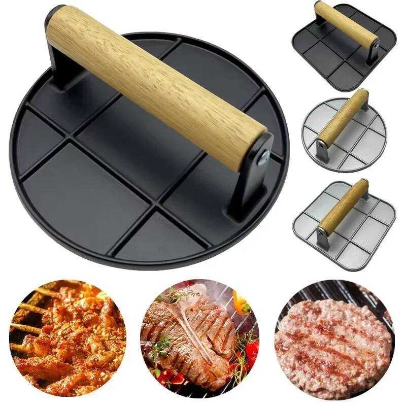C Cast Iron Burger Press Outdoor Non Stick Aluminum Alloy Rotundity Hand Meat Burger Press With Woo