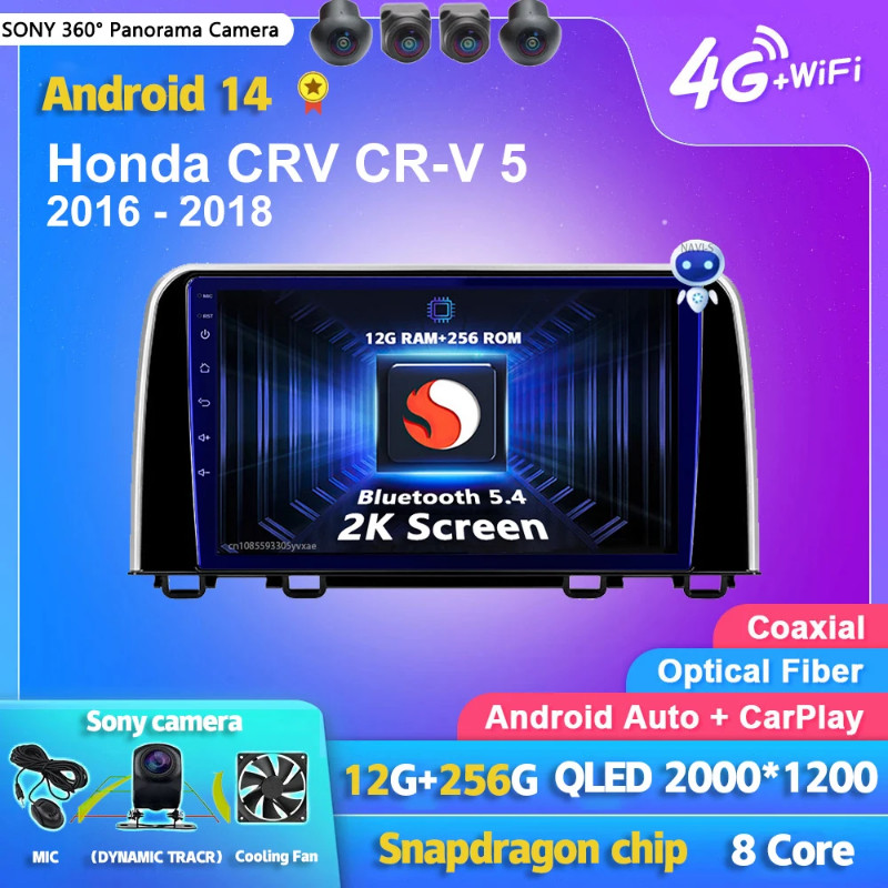 Android 14 Carplay 2K Screen Car Radio Multimedia Player For Honda CRV CR-V 5 RT RW 2016-2018 Autor