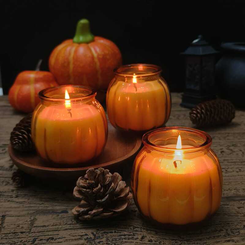 C 2/4Pcs Halloween Pumpkin Candles In Amber Glass Jars, Halloween Decorative Candles For Home, Part