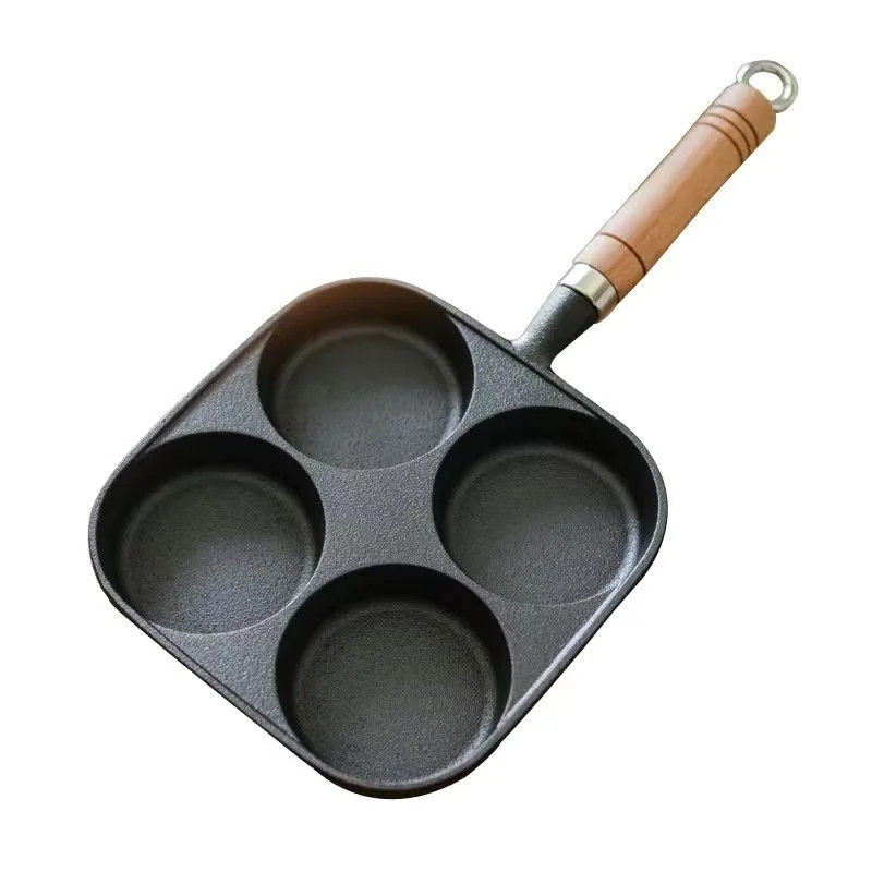 Deepening Cast Iron Skillet Hamburger Egg Dumpling Pan Breakfast Mold Omelette Pan 4Hole Pan