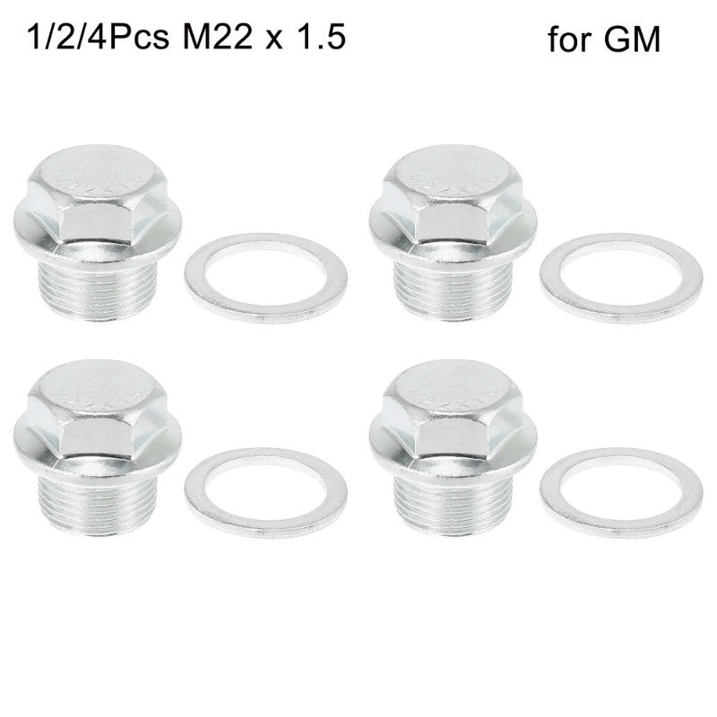 X Autohaux 1/2/4Pcs M22 x 1.5 Car Engine Oil Drain Plug Screw w/ Stainless Steel Seal Ring Replacem