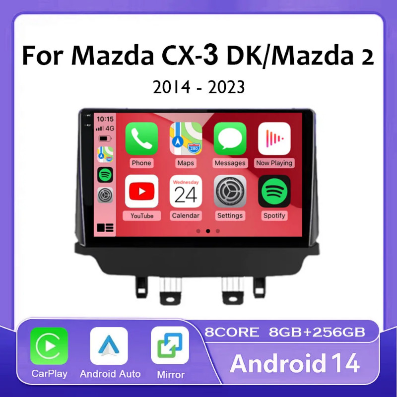 Android 14 Carplay Auto For Mazda CX-3 DK Mazda 2 DJ 2014 - 2023 Car Radio Multimedia Video Player