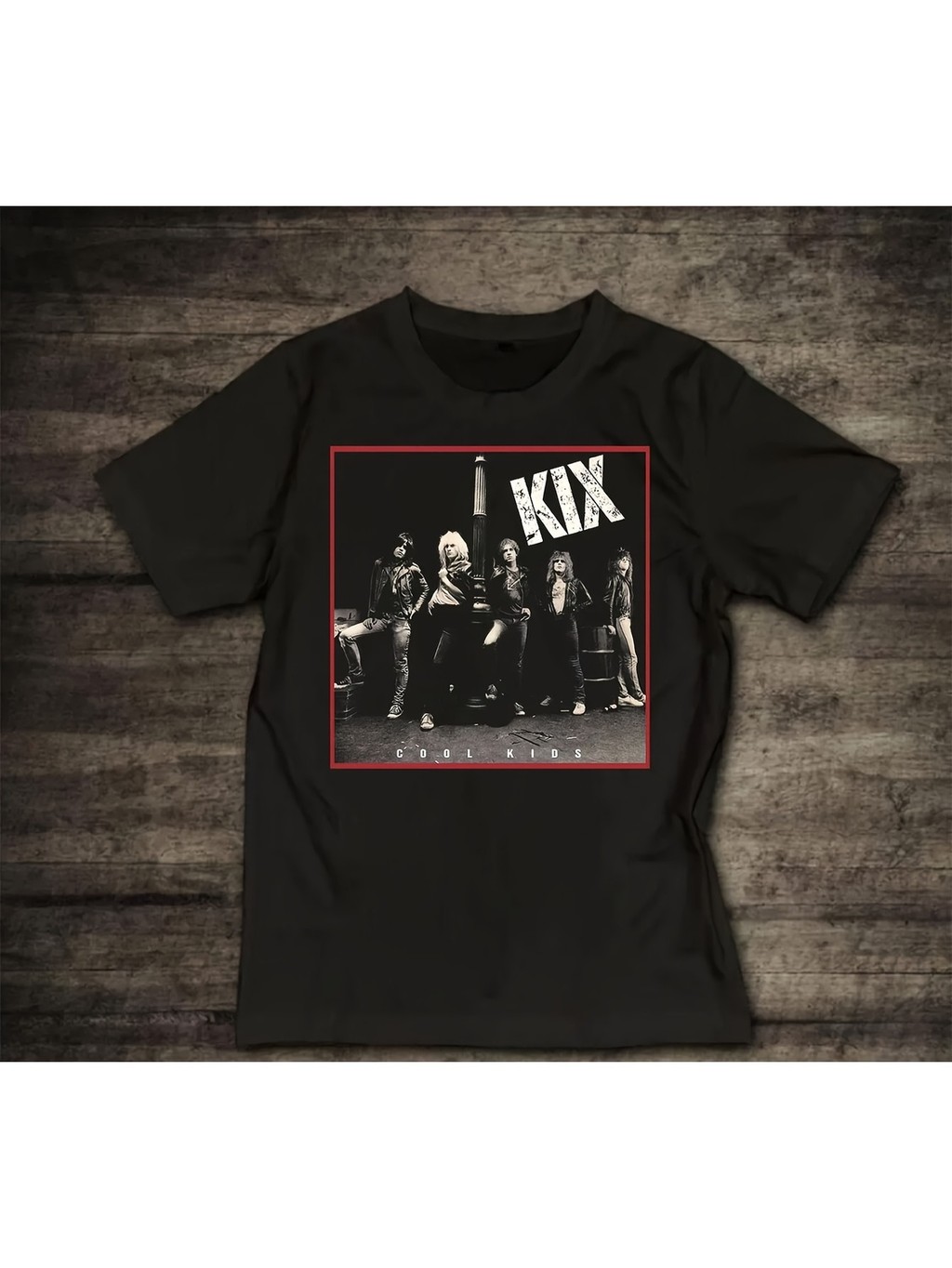 เสื้อยืดกราฟิกโลโก้ Kix Mens Bold KIX - สีดําพิมพ์สีแดง, แขนสั้น Casual Rock Tee, ขนาด S-2XL, ล้างทํ