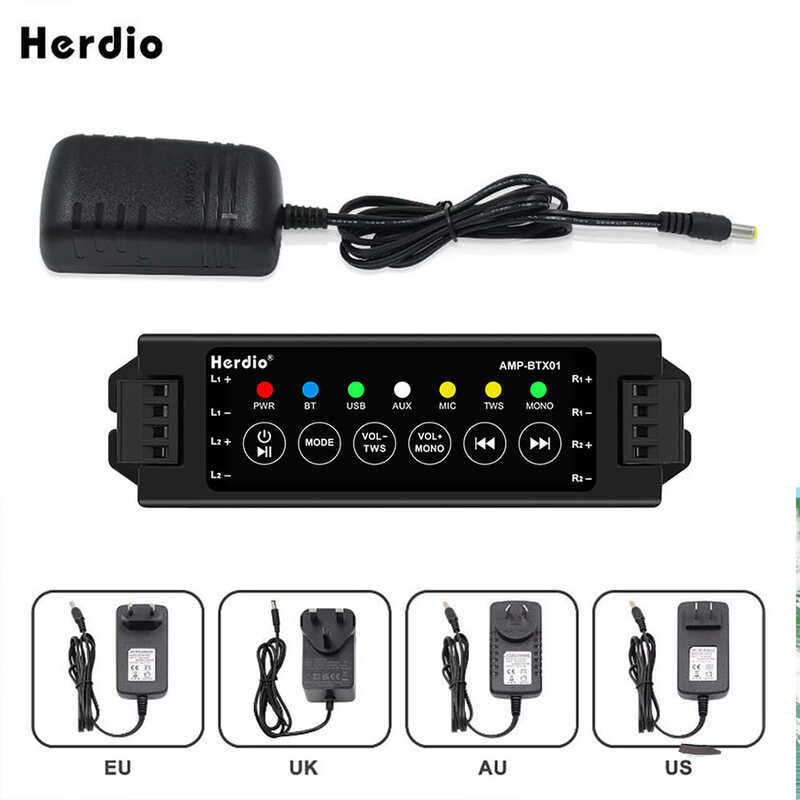 Herdio 4-Way Home Power Amplifiers Audio Bluetooth & Aux Mini Amplifier สําหรับห้องน้ําลําโพงเพดานผน