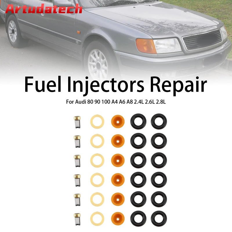 Artudatech 6PCS Fuel Injector O-Ring Filter Seal Fit Audi 80 90 100 A4 A6 A8 2.4 2.6 2.8 Car Access