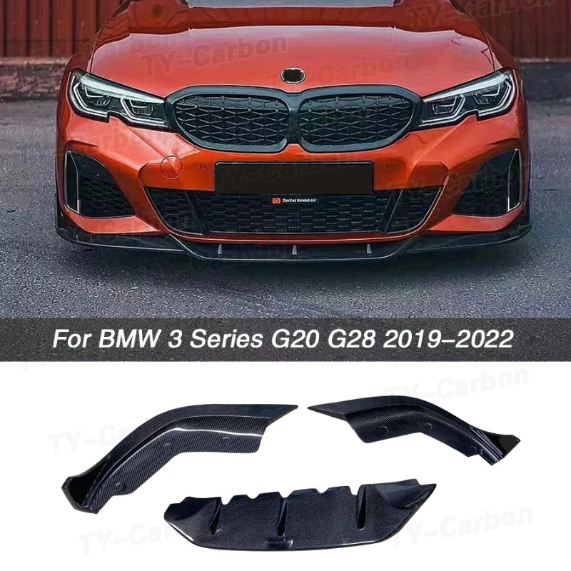 For BMW 3 Series G20 G28 M Sport 2019-2022 320i 330i TK Carbon Fiber Car Front Bumper Lip Body Kit