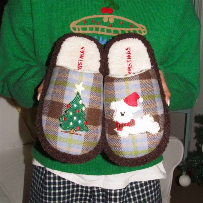 รองเท้าแตะในร่ม Gukoo Nut Shell Plush ลาย puppy สำหรับผู้หญิง ใหม่และน่ารัก