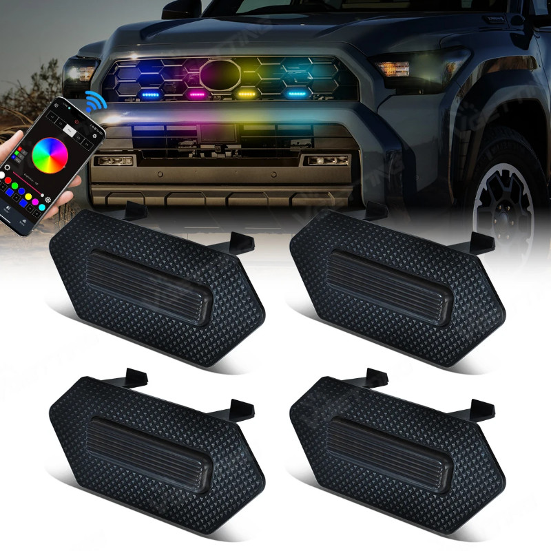 RGBW For Toyota 4Runner TRD Pro 2025 Car Front Grille Lights Grille LED DRL Warning Daytime Running
