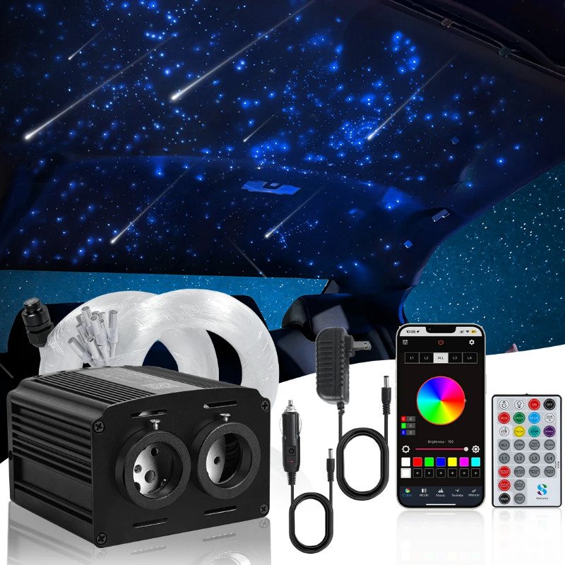16W Dual Port Twinkle Starlight Headliner Kit 300~900pcs 0.75mm APP Remote RGBW Star Roof Light Fib