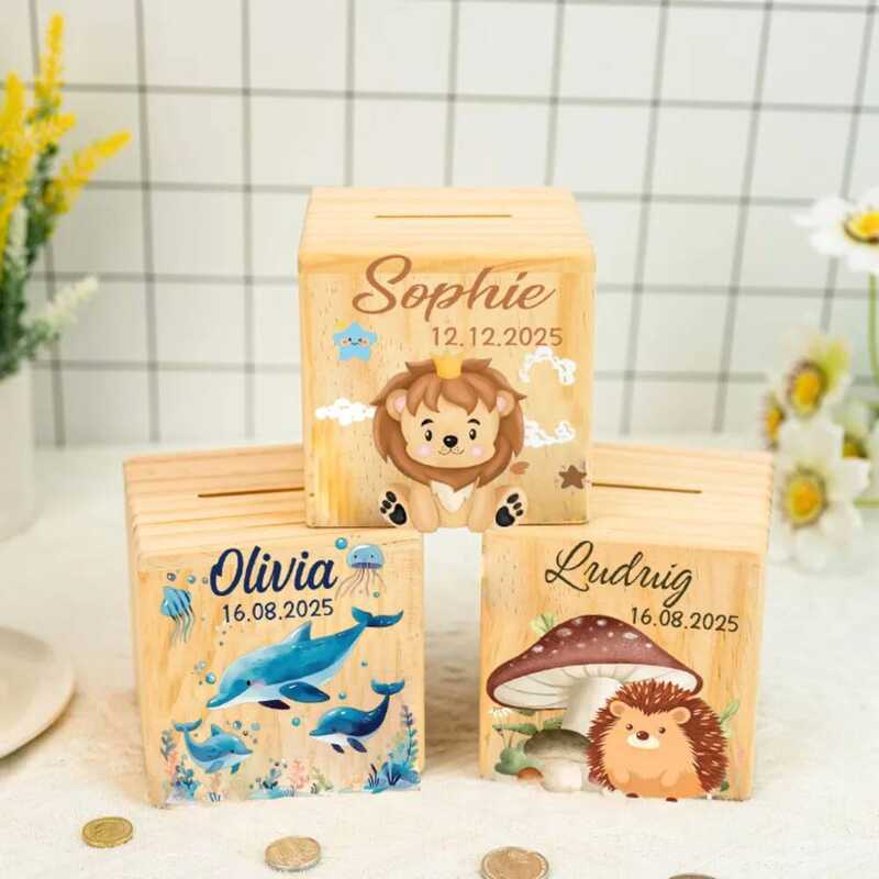 C Custom Money Box, Wooden Money Box, Customized Piggy Bank, Money Box With Name, Birthday Gift, Ba